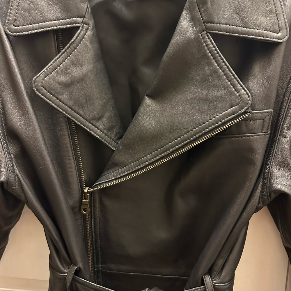 Siena Studio Black Leather Jacket w/ Waist Tie